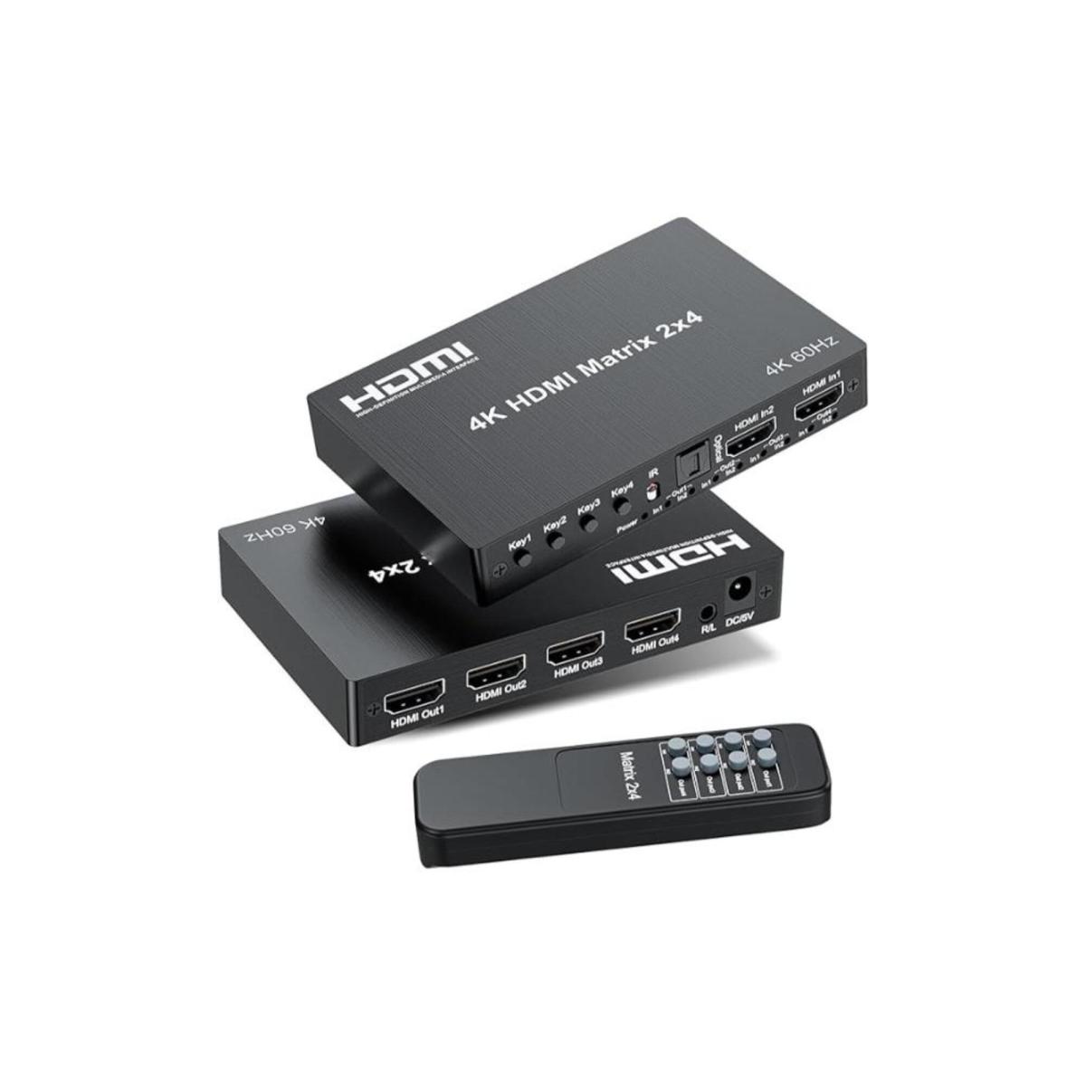 HDMI 2X4 MATRİX SWİTCH 4K 60Hz 2 GİRİŞ 4 ÇIKIŞ Optik ve 3.5mm Ses Çıkışı