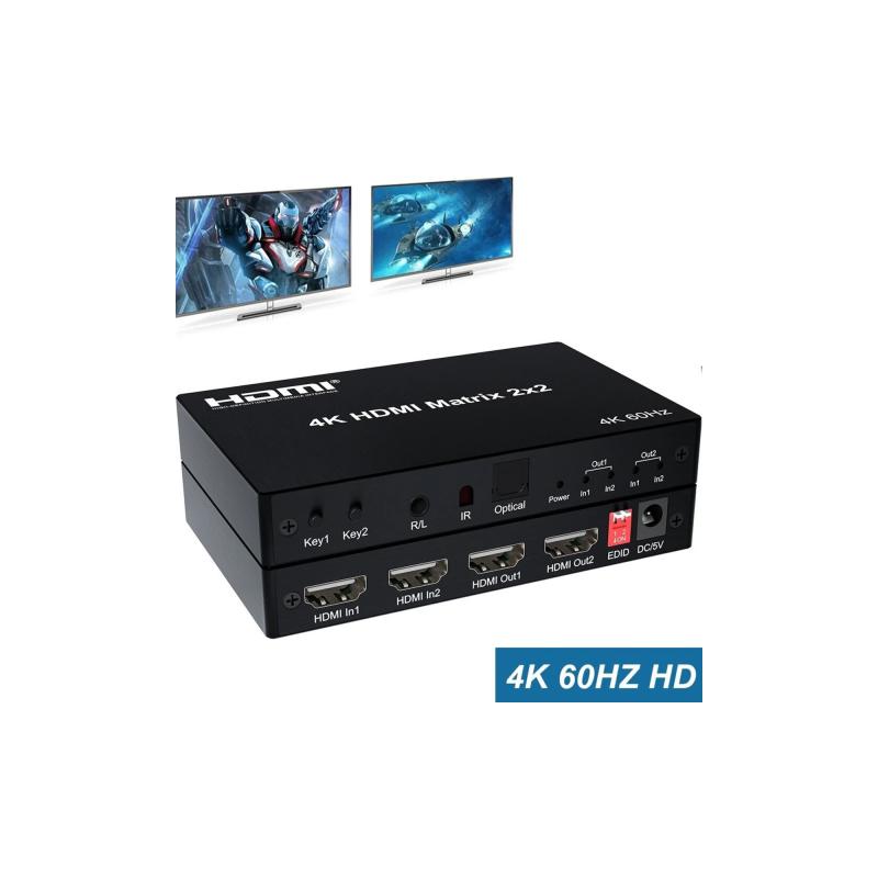 HDMI Matrix 2x2 Matrix Anahtarı 2 in 2 Out Switcher 4K 60Hz 2x2 HDMI matrix 4K 60Hz değiştirici 2 in 2 out optik & R/L ses çıkışı