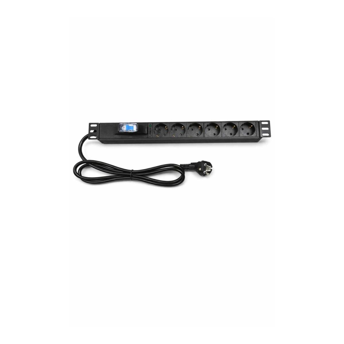 19" 1U 6'lı Schuko Kabinet Grup Priz-16A Sigortalı PDU Rack Kabinet Tipi Alüminyum Gövde Grup Priz