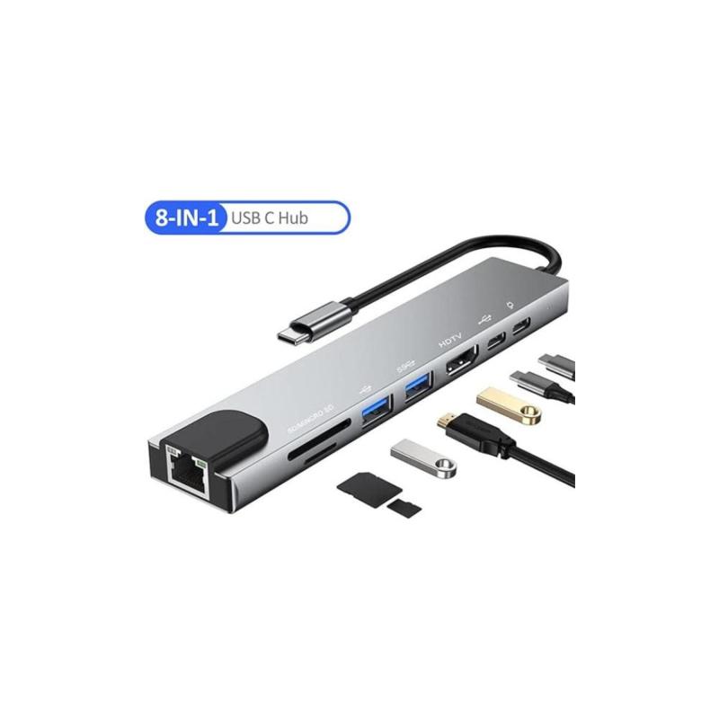 Macbook Pro Air Usb Type-c Hub Dönüştürücü 4K HD RJ45 Ethernet USB 3.0 Şarj SD TF Kart Okuyucu
