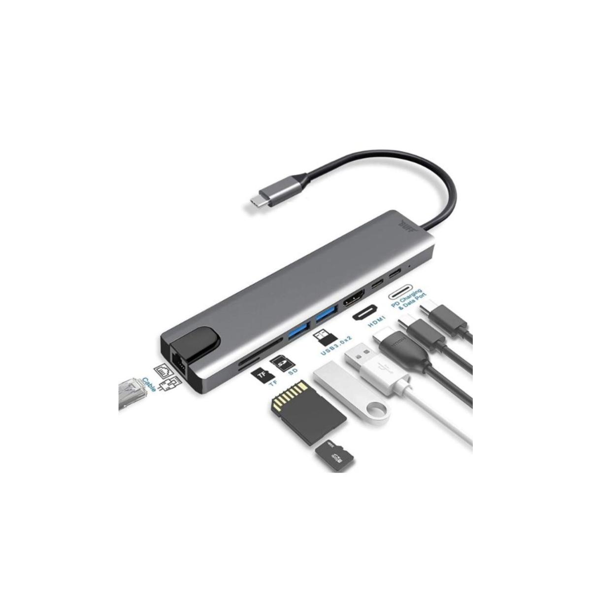 TYPE-C 8 İN 1 HUB ÇOĞALTICI LAN-HDMI-2X USB-2X TYPE-C - SD-MİCRO SD KART OKUYUCU HUB ÇOĞALTICI