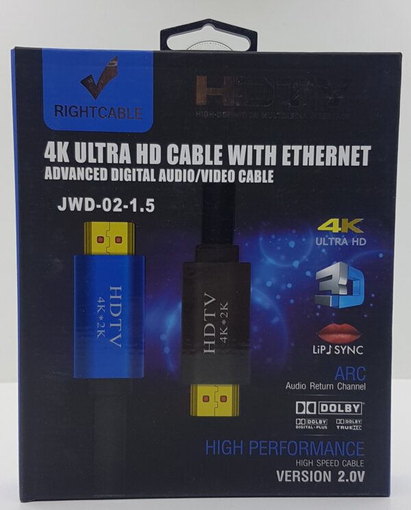 right hdmi 4k ultra hd cable with ethernet (1.5metre)