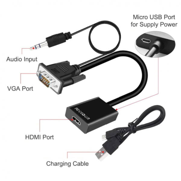 vga to hdmı adaptör+ses destekli usb den güç alır