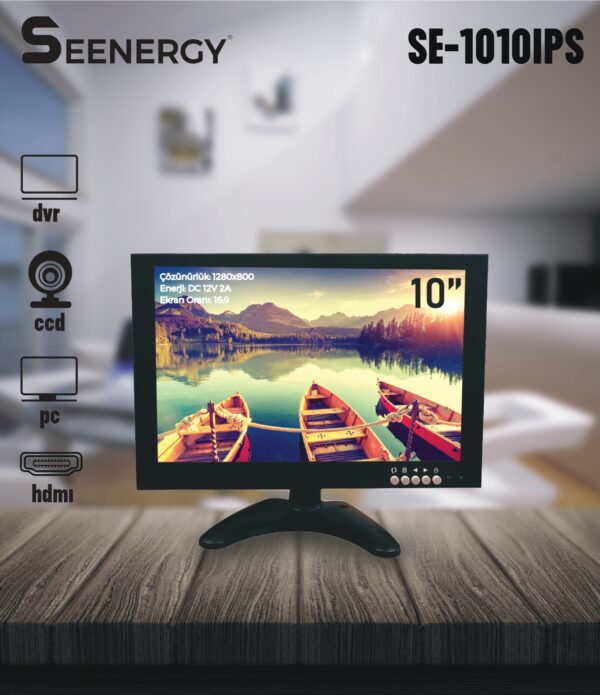 SE-1010IPS 10" HMDI Monitör 10 inç IPS Araç Monitörü HDMI - VGA - Bnc - Av - USB Girişli Monitör