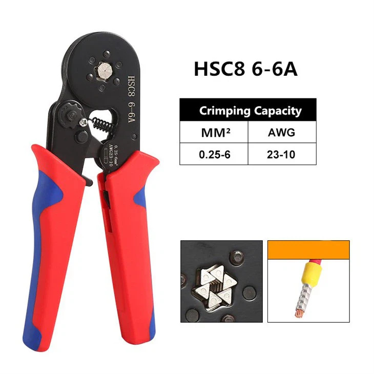 SE-3865-6 Yüksük Sıkma Pensesi.; - HSC8 6-6A ve 0.25-6mm² 23-10AWG Elektrik Teli Yüksük Sıkma Pensesi 340 ADET PAPUÇ HEDİYE - Görsel 4